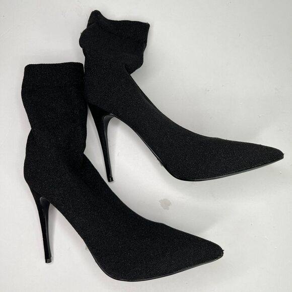 Women's Pointed Toe Stiletto Ankle Boots Slip On Stretch Booties Black Size 9.5 - Picture 3 of 12
